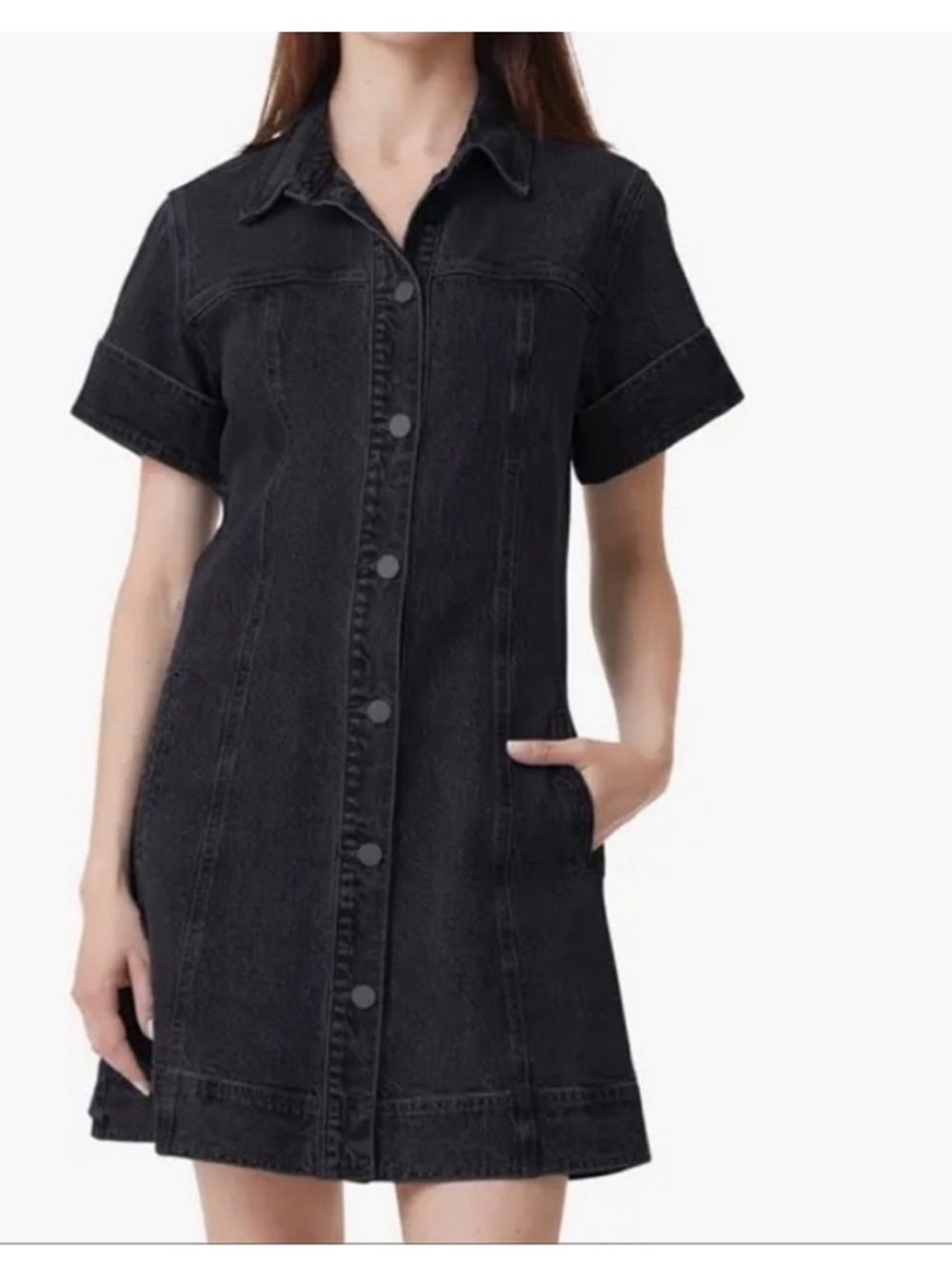 Habitual Black Short-Sleeve Button-Front Denim Mini Dress